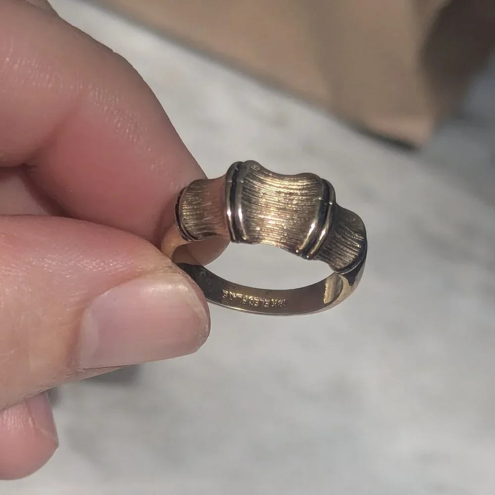 Chunky Ring 18K‎ Gold Plated 50's 60's Vintage Boho Asian Bamboo Unisex Estate